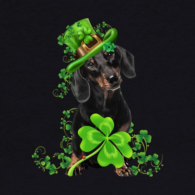 Lucky Black Dachshund Shamrock St Patrick's Day by Brodrick Arlette Store